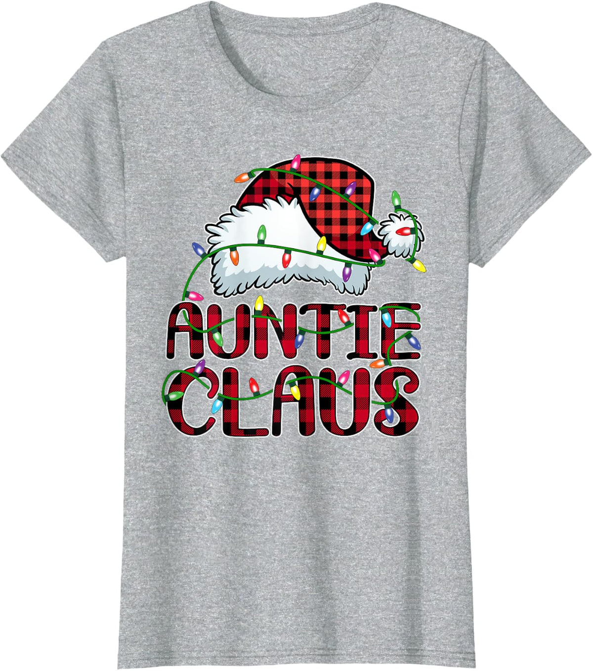 Auntie Claus Shirt Christmas Lights Pajama Family Matching T-Shirt - Heather Grey