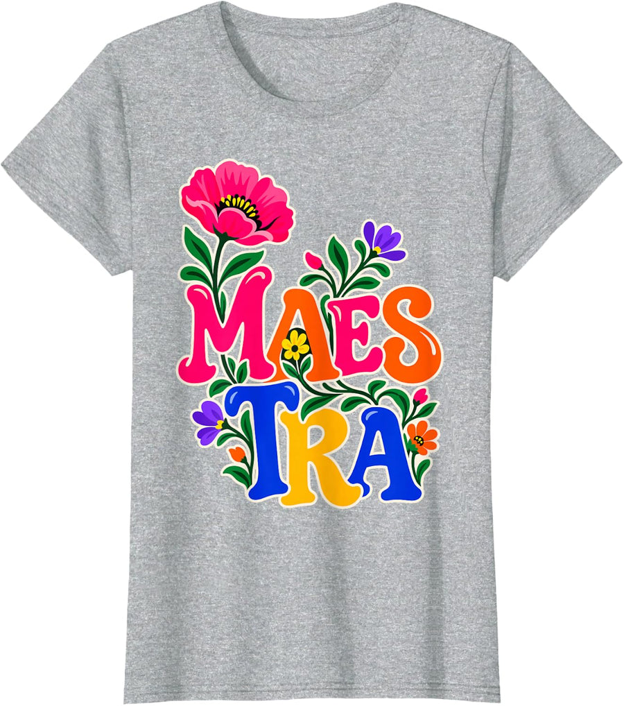 Maestra Floral Spanish Teacher Pride T-Shirt - Heather Grey