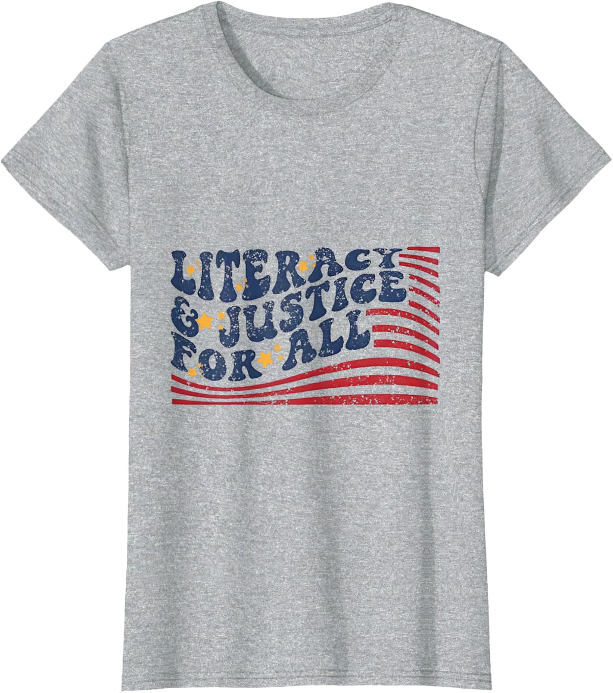 Literacy Justice For All Teacher T-Shirt - Heather Grey