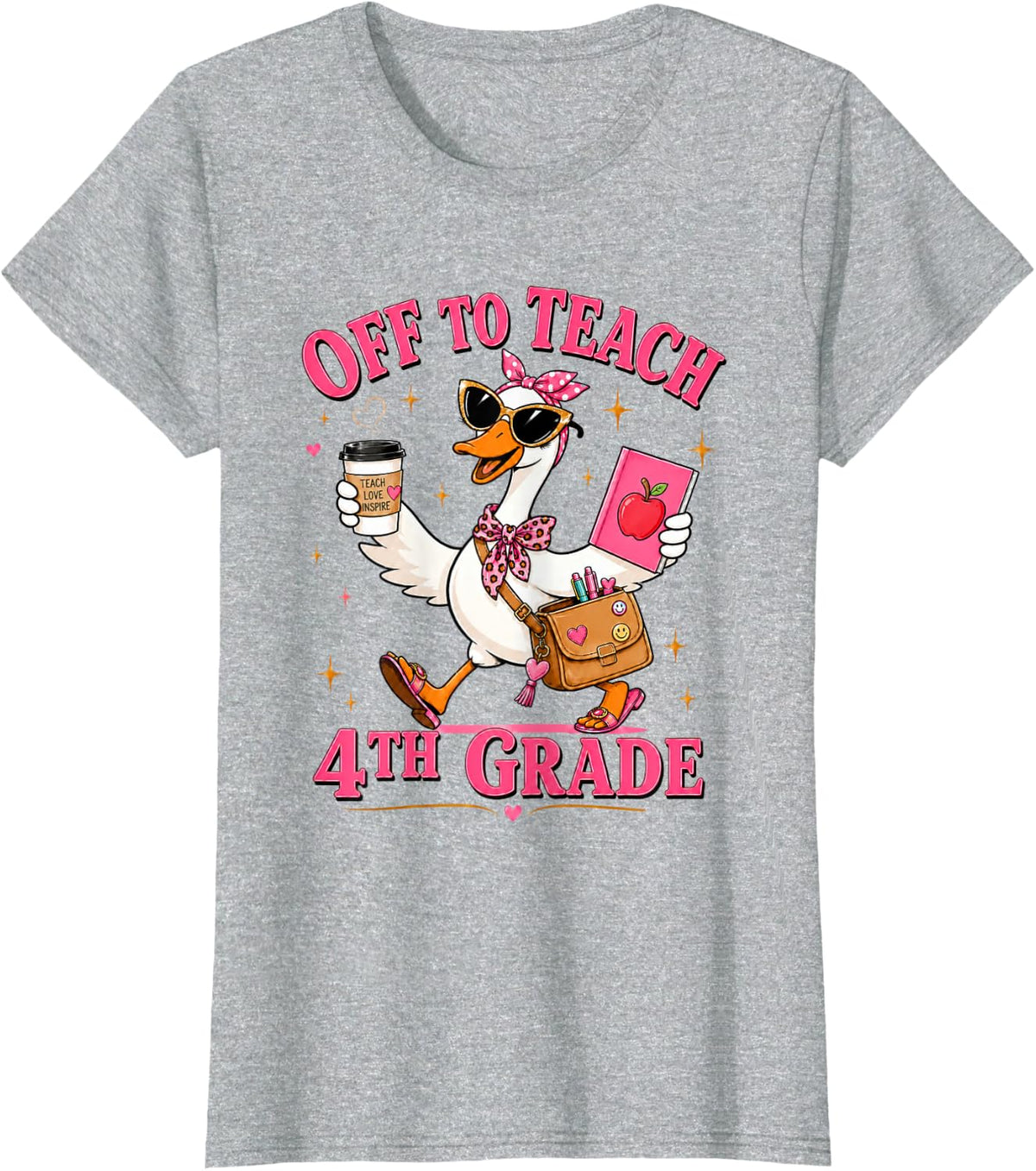 Off to Teach 4th Grade Teacher T-Shirt Funny Goose Back to School Tee - Heather Grey