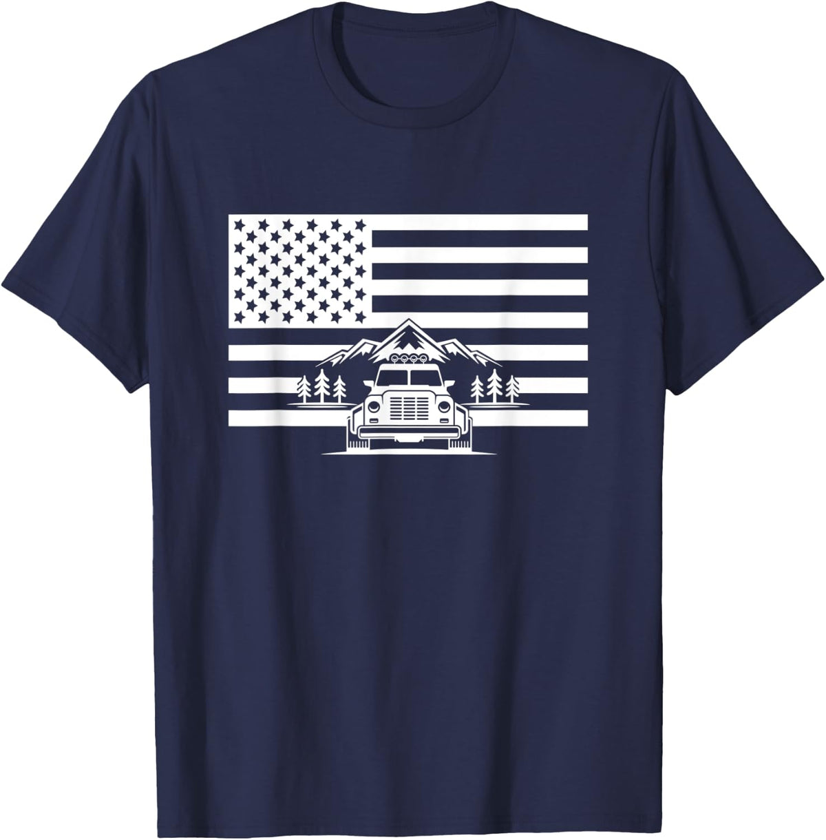 American Flag Off Roading Apparel - Overlanding Off Road Women Kids Men T-Shirt - Navy Blue