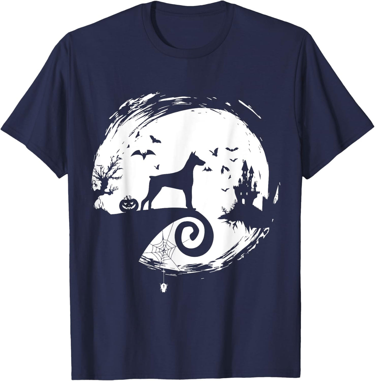 DOBERMAN PINSCHER Halloween Costume Moon Silhouette T-Shirt - Navy Blue