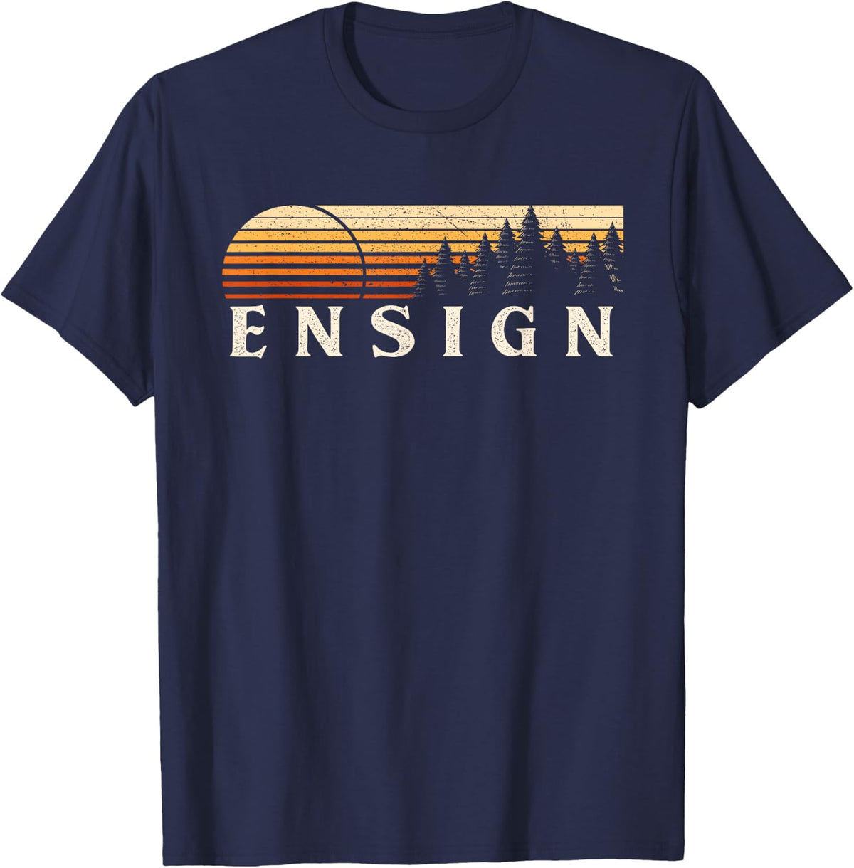 Ensign, TX Vintage Evergreen Sunset Eighties Retro T-Shirt - Navy Blue