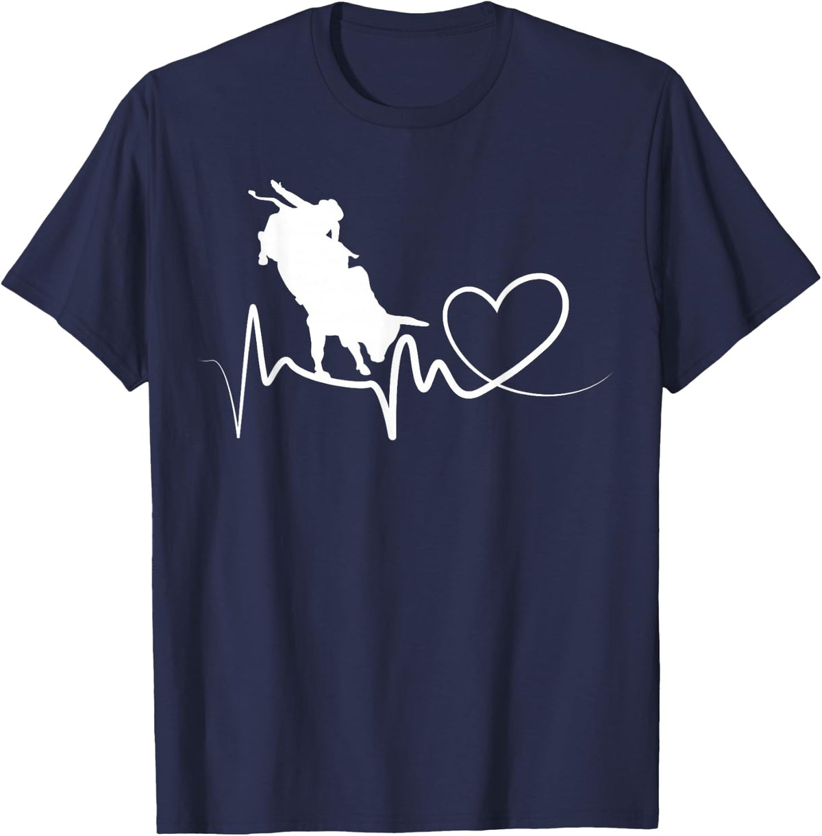 Bull Riding Heartbeat Love Bull Rider Cowboy Rodeo Sport T-Shirt - Navy Blue