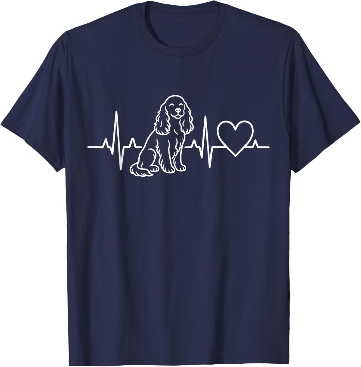 Cocker Spaniel Heartbeat Dog Pulse Line Heart T-Shirt - Navy Blue