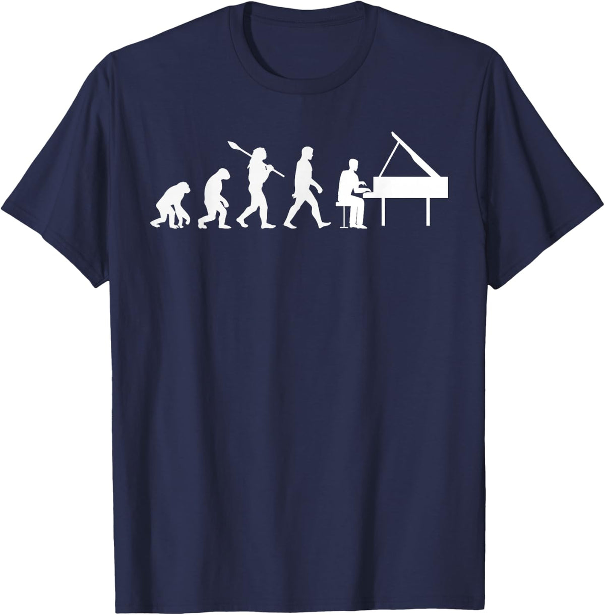 Funny Human Evolution to Piano Player Music Pianist Graphic T-Shirt - Navy Blue