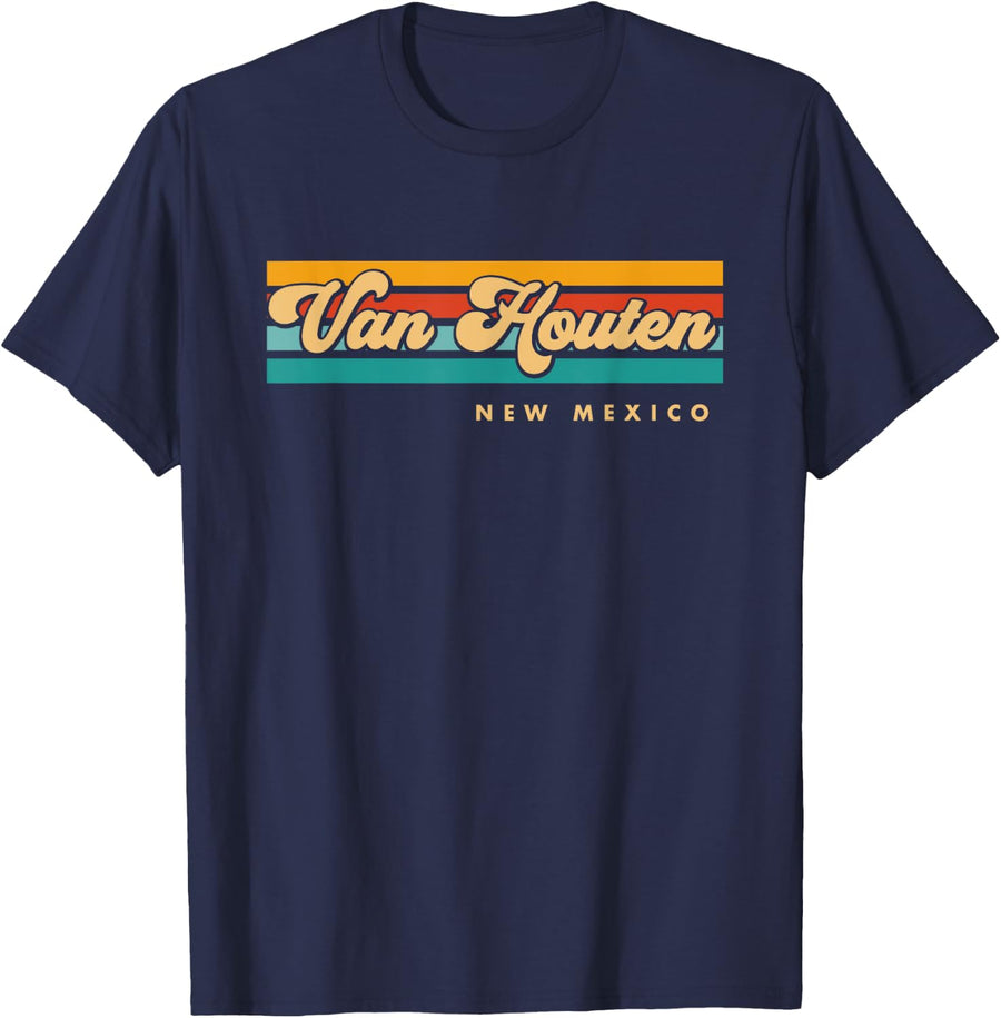 Vintage Sunset Stripes Van Houten, New Mexico T-Shirt - Navy Blue