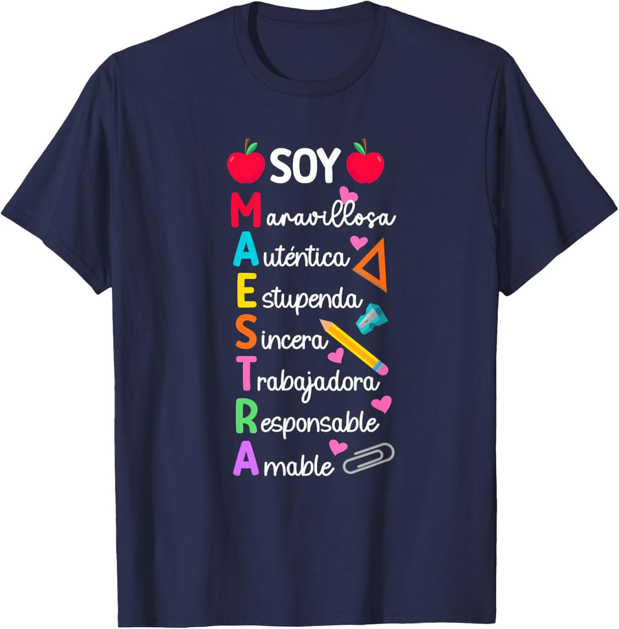 Soy Maestra De Español Spanish Teacher Bilingual Teacher T-Shirt - Navy Blue