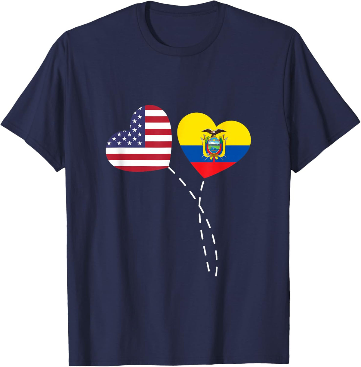 Loving USA Ecuador Flag Heart Ecuadorian Americans Love T-Shirt - Navy Blue