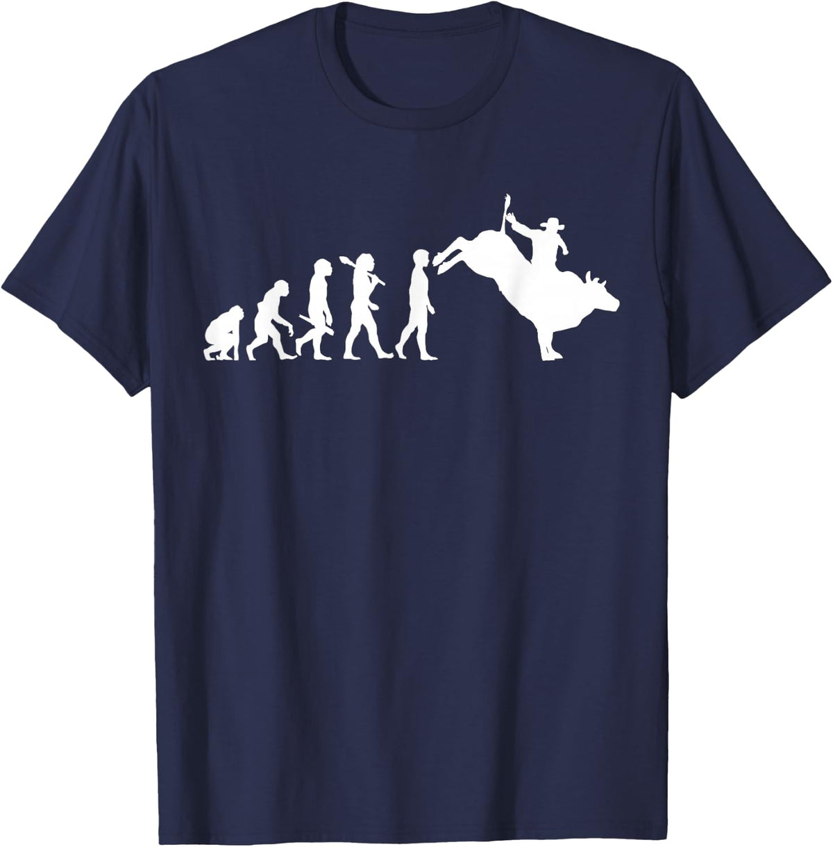 Bull Riding Rodeo Rider Evolution Funny T-Shirt - Navy Blue