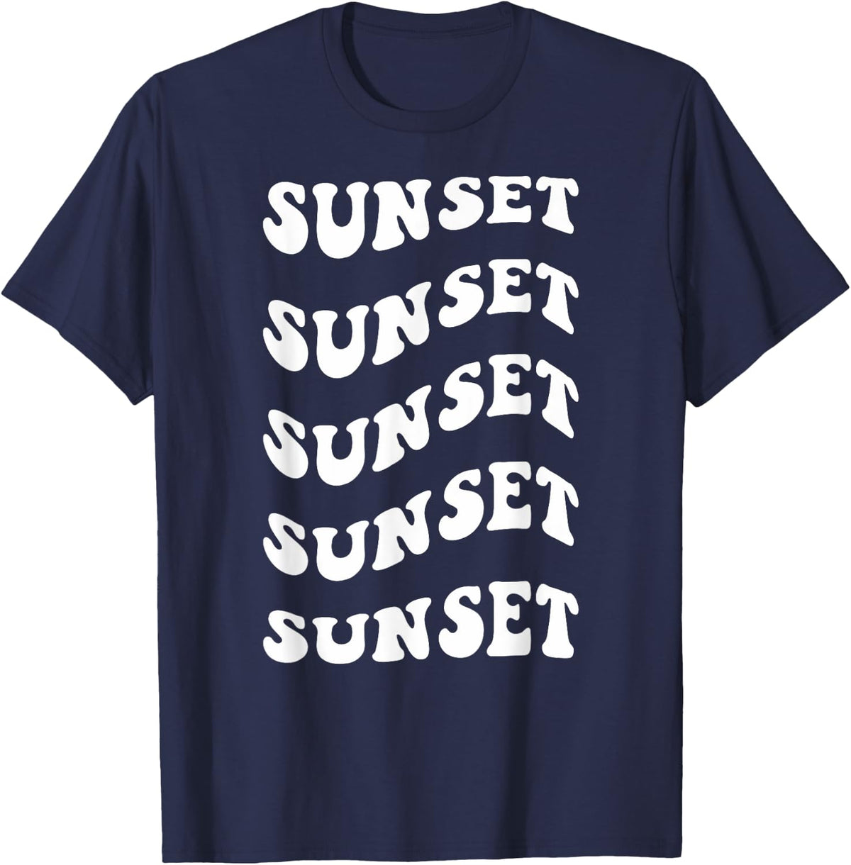 Vintage Sunset Retro Wavy Text T-Shirt - Navy Blue