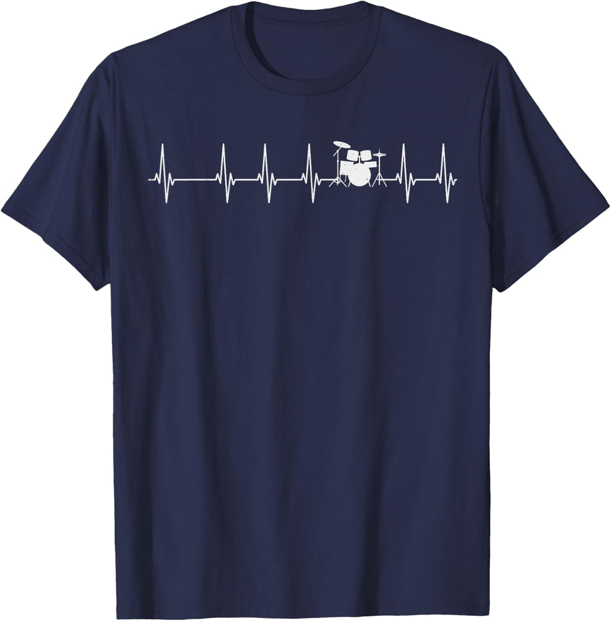 Vintage Heartbeat Drummer Drum Set Drums Musician Music Band T-Shirt - Navy Blue