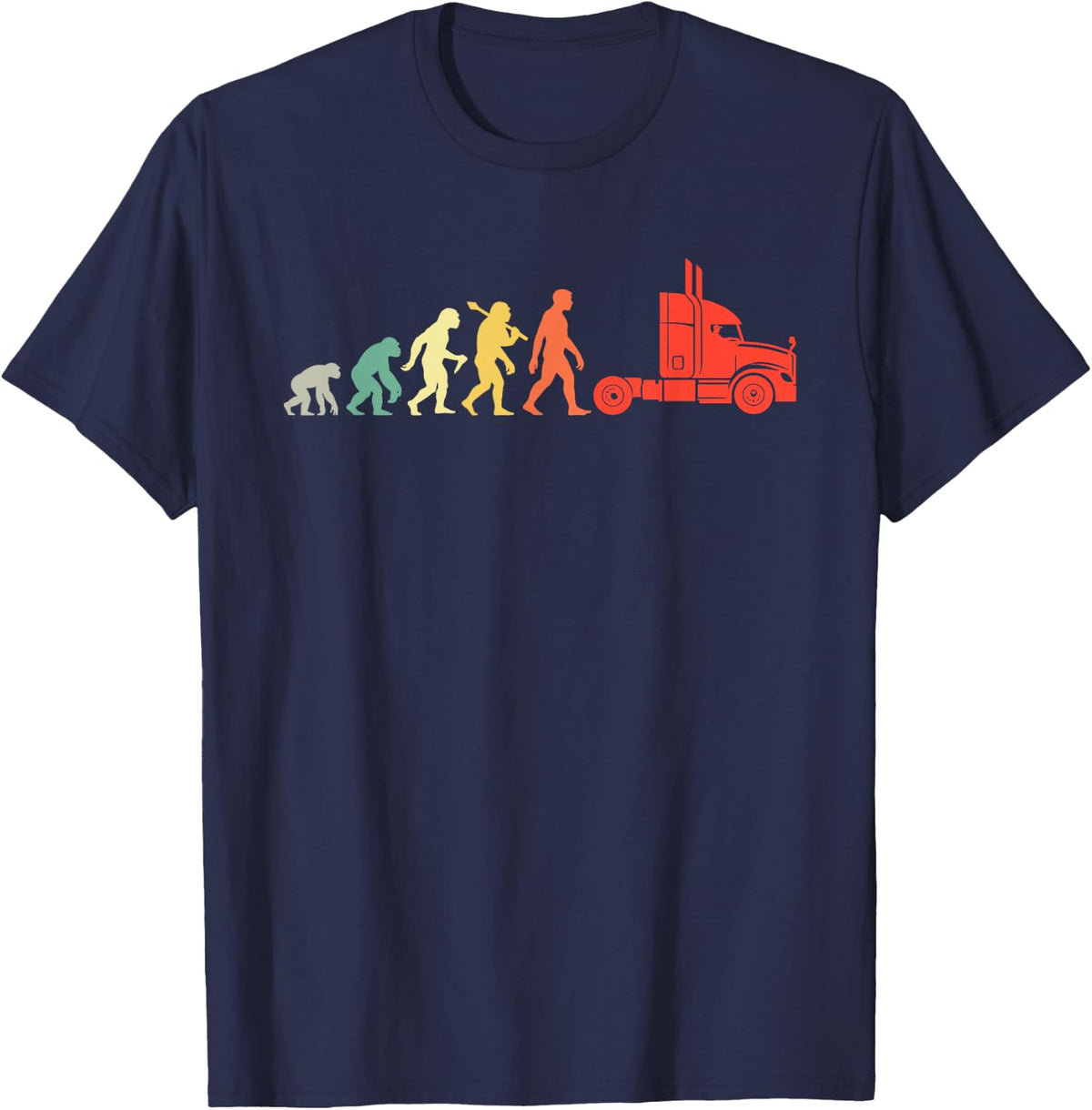 Retro Truck Driver Evolution Lorry Drivers Funny Transport T-Shirt - Navy Blue