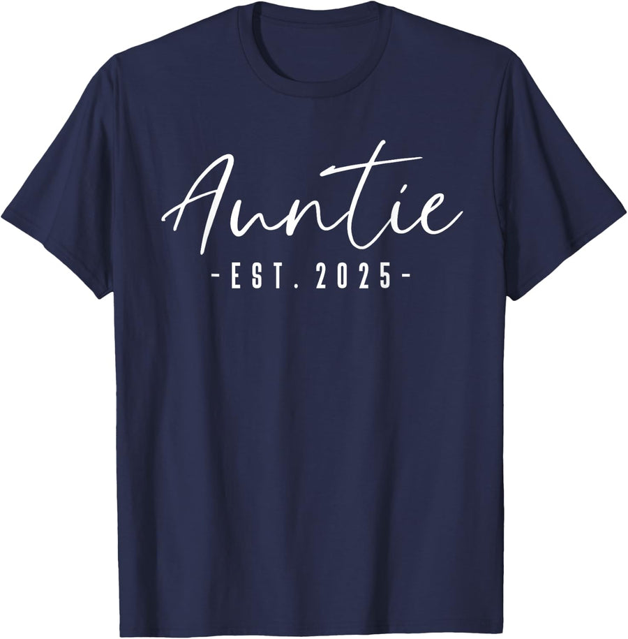 Auntie Est 2025 Auntie to Be Gifts New Aunt Pregnancy T-Shirt - Navy Blue