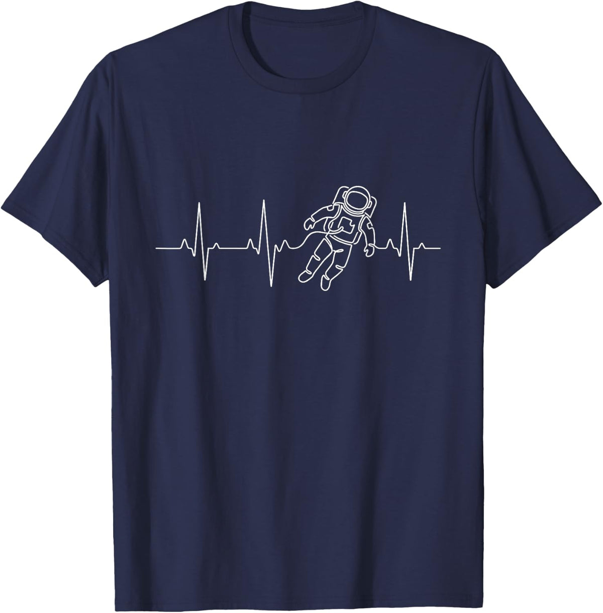 Astronaut Heartbeat Space Spaceman EKG Pulse Line T-Shirt - Navy Blue