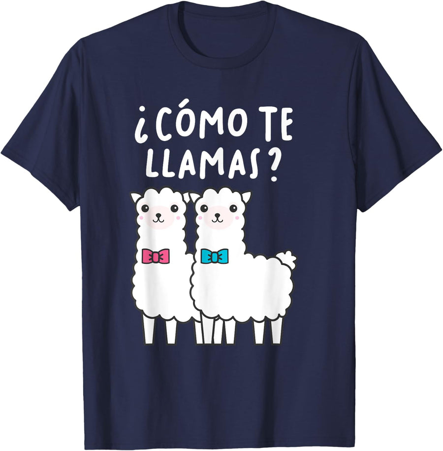 Como Te Llamas? Spanish Funny T Shirts Llama Shirt T-Shirt - Navy Blue