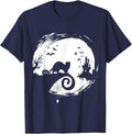 Ferret Halloween Costume Moon Silhouette Creepy Horror T-Shirt - Navy Blue