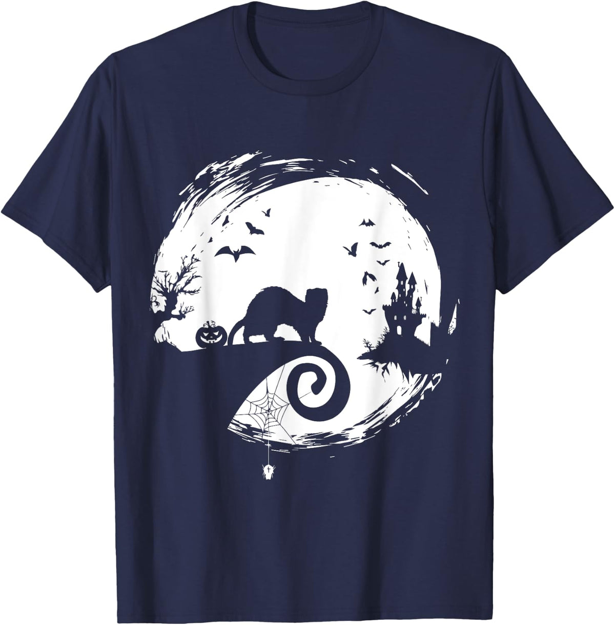 Ferret Halloween Costume Moon Silhouette Creepy Horror T-Shirt - Navy Blue