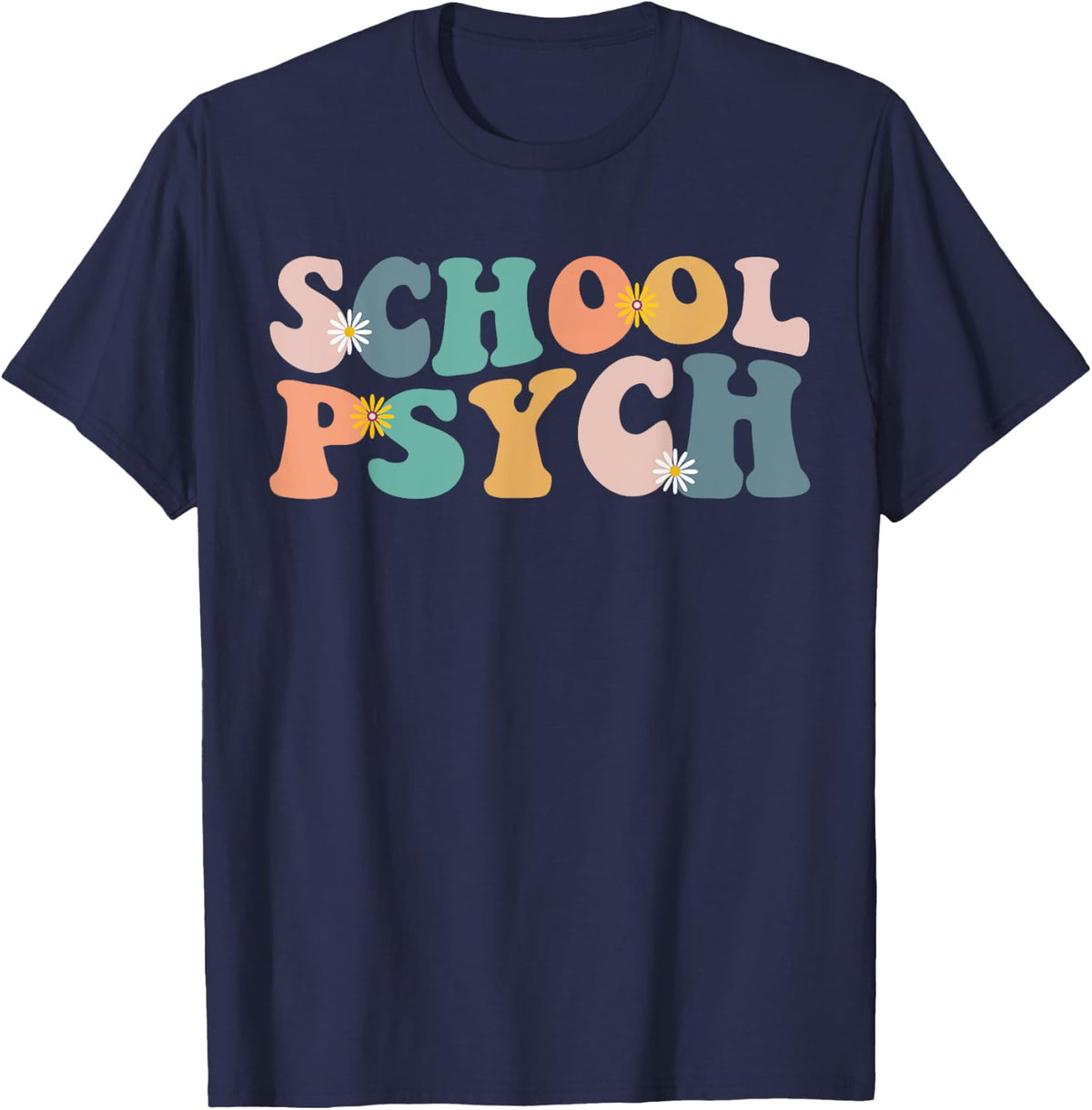 School Psychologist Groovy Retro Psychology Teacher Psych Men Women Kids T-Shirt - Navy Blue