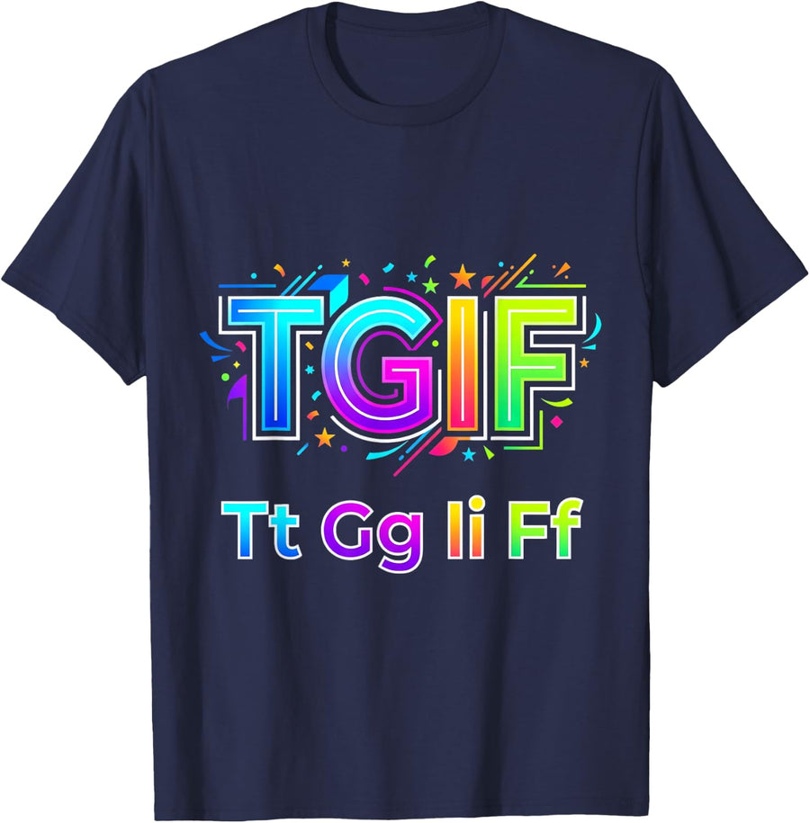 Womens TGIF - Tt Gg Ii Ff - Pencil Alphabet Funny Teachers T-Shirt - Navy Blue