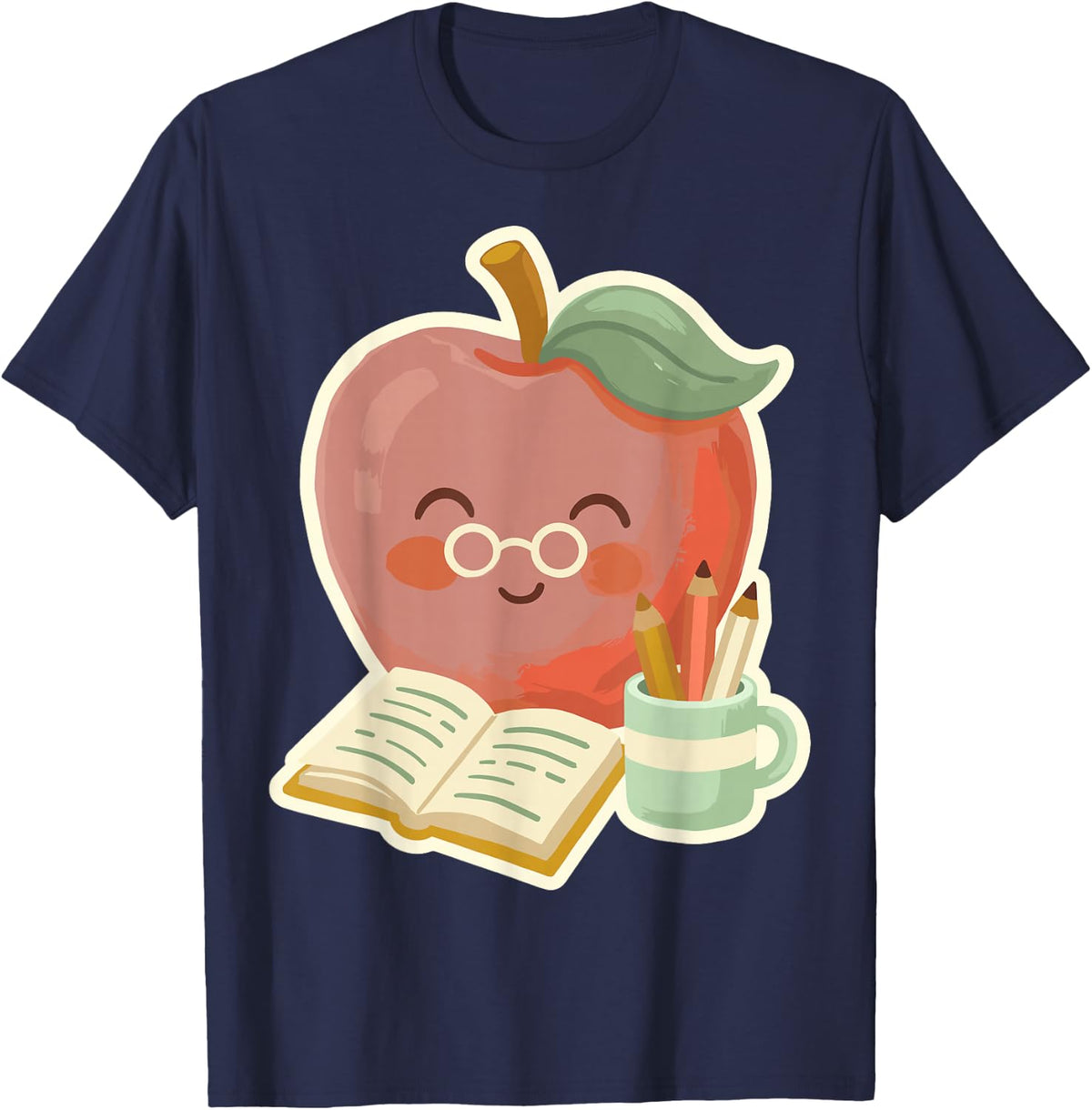 Apple Teacher Funny Elementary Back to School Cute T-Shirt - Navy Blue