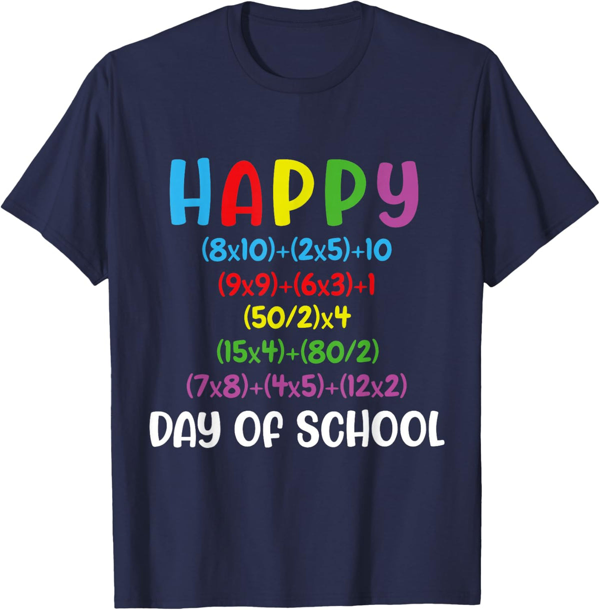 Math Formula 100 Days Of School Funny Math Teacher 100th Day T-Shirt - Navy Blue
