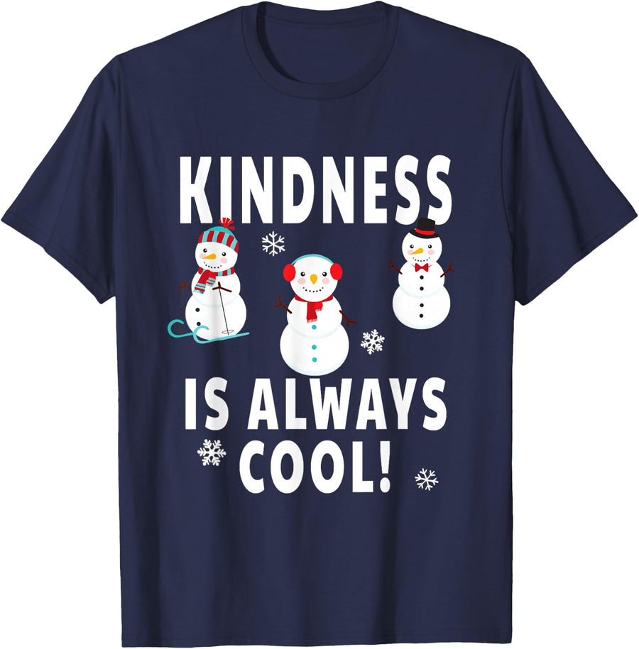 Winter Teacher Design - Kindness Is Always Cool Snowman T-Shirt - Navy Blue