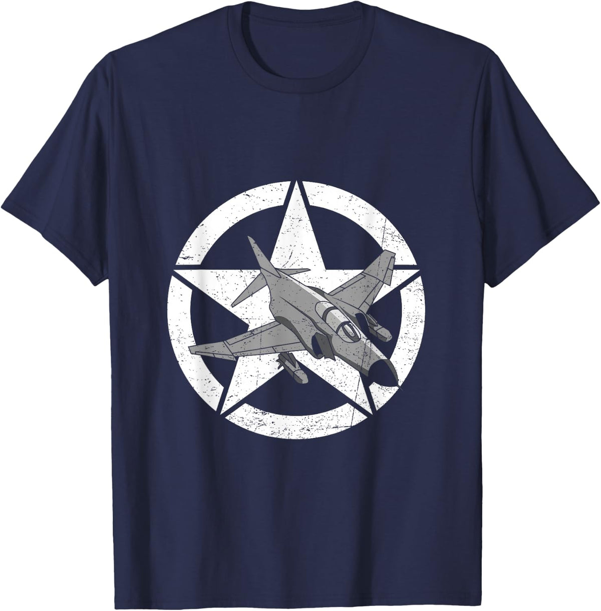 F-4 Phantom II Jet Fighter On Star US Military Aircraft T-Shirt - Navy Blue