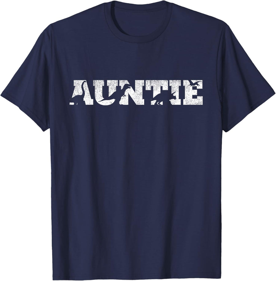 Auntie Dinosaur Saurus Boys Girls Mothers Day Gift Idea T-Shirt - Navy Blue