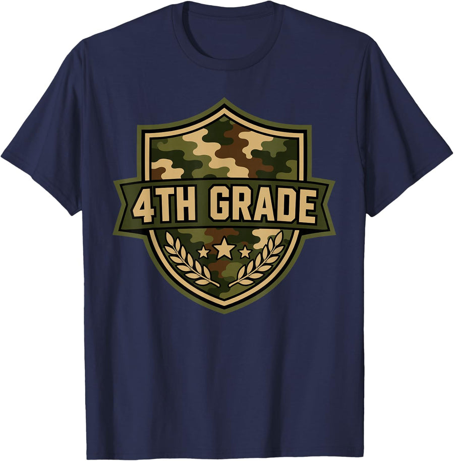 4th Grade Camo Back to School Boys Fourth Grade T-Shirt - Navy Blue