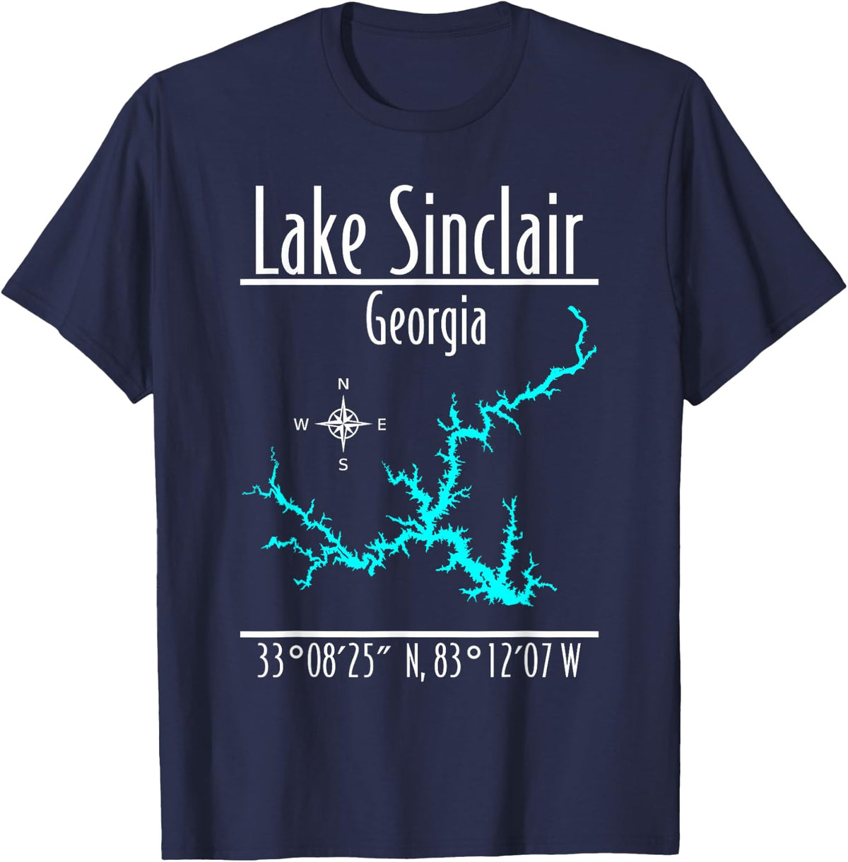 Lake Sinclair Georgia T-Shirt - Lake Life Tees for Men and Women - Modern Lake Outline Shirt - Navy Blue