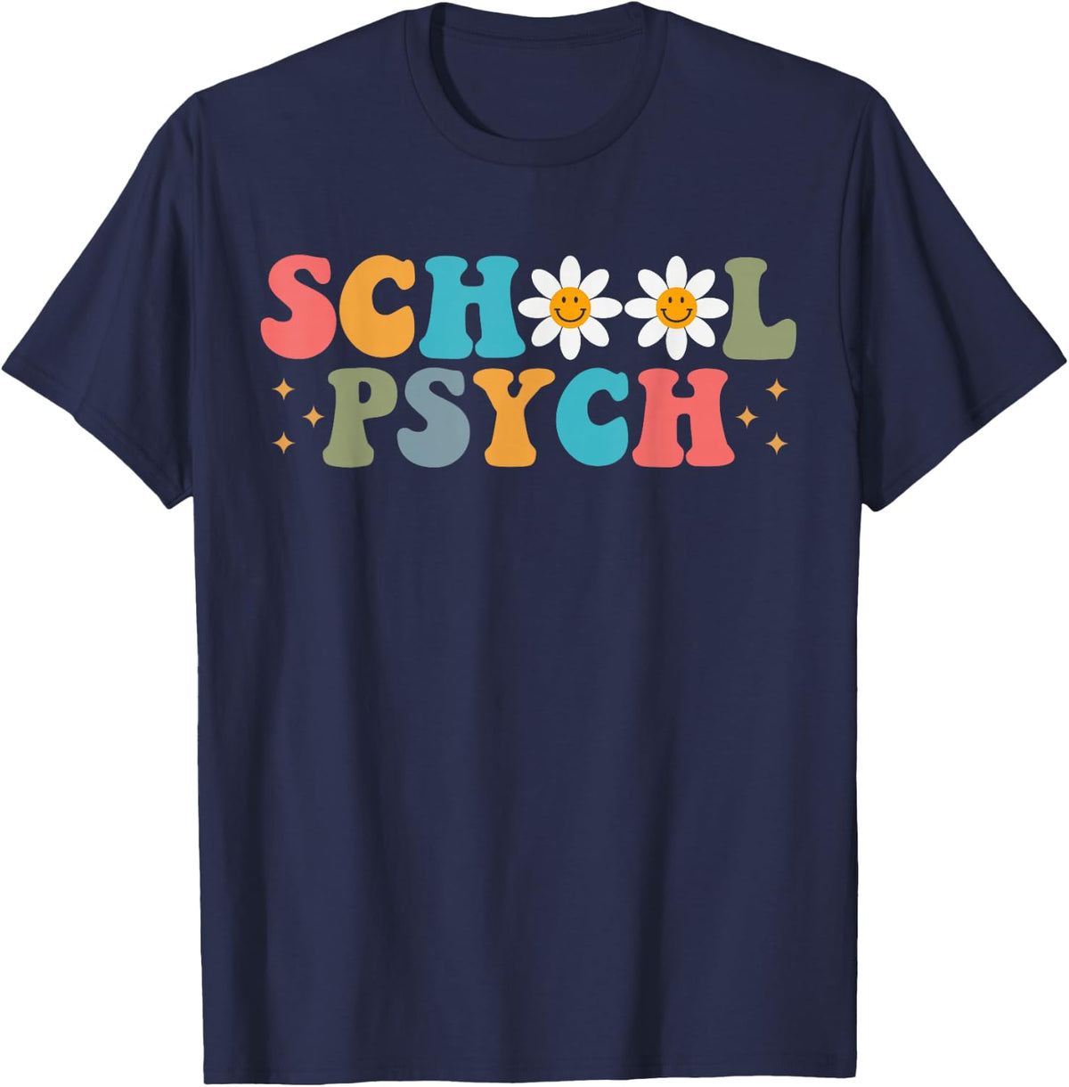 School Psych teacher School Psychologist groovy retro T-Shirt - Navy Blue