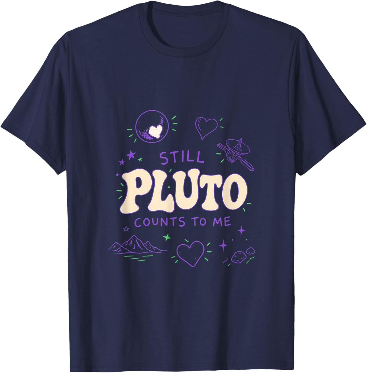 Pluto Still Counts to Me Funny Astronomy Retro T-Shirt - Navy Blue
