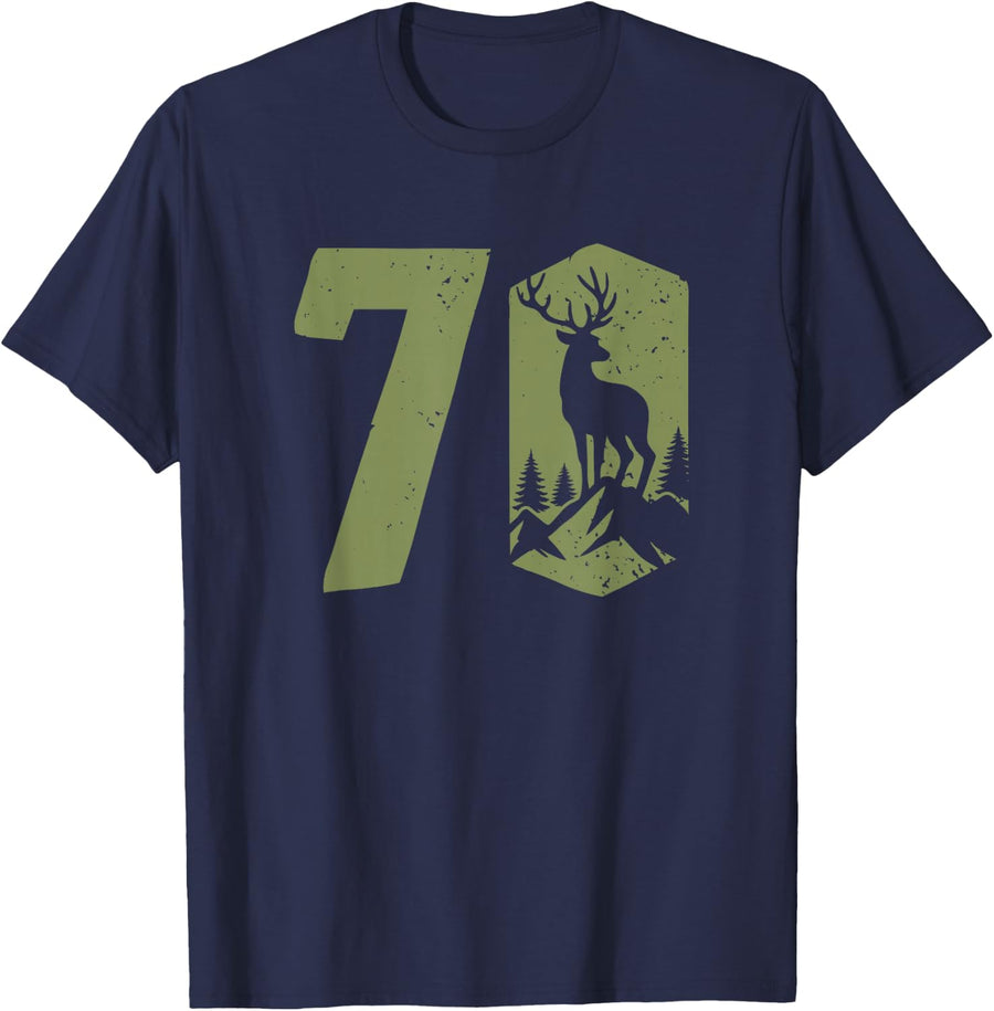 Hunter 70th Birthday Hunt Anniversary Deer Hunting T-Shirt - Navy Blue
