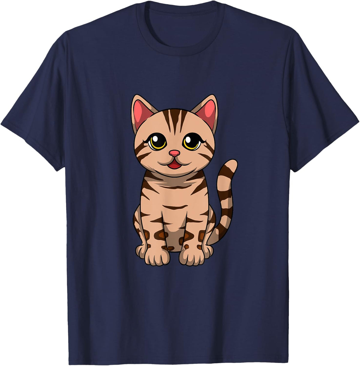 Bengal Cat Neko Cute Kawaii Anime Cat T-Shirt - Navy Blue