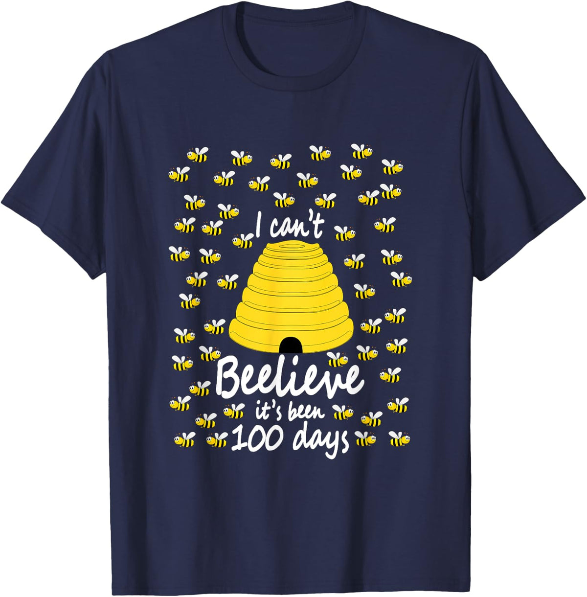 I Can't Beelieve It Is 100 Days Of School T-Shirt Tee For Boys Girls Kids Teachers - Navy Blue