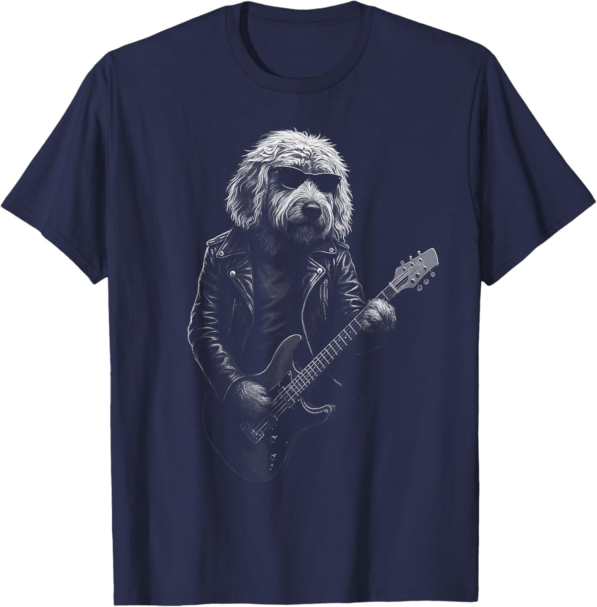 Goldendoodle Playing Guitar Rock Music Dog Lover T-Shirt - Navy Blue