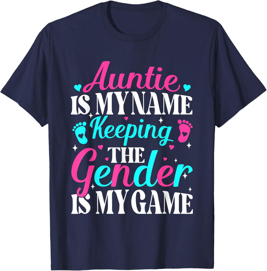 Funny Gender Reveal Auntie Shirt Keeper of The Gender Tees T-Shirt for Aunt - Navy Blue