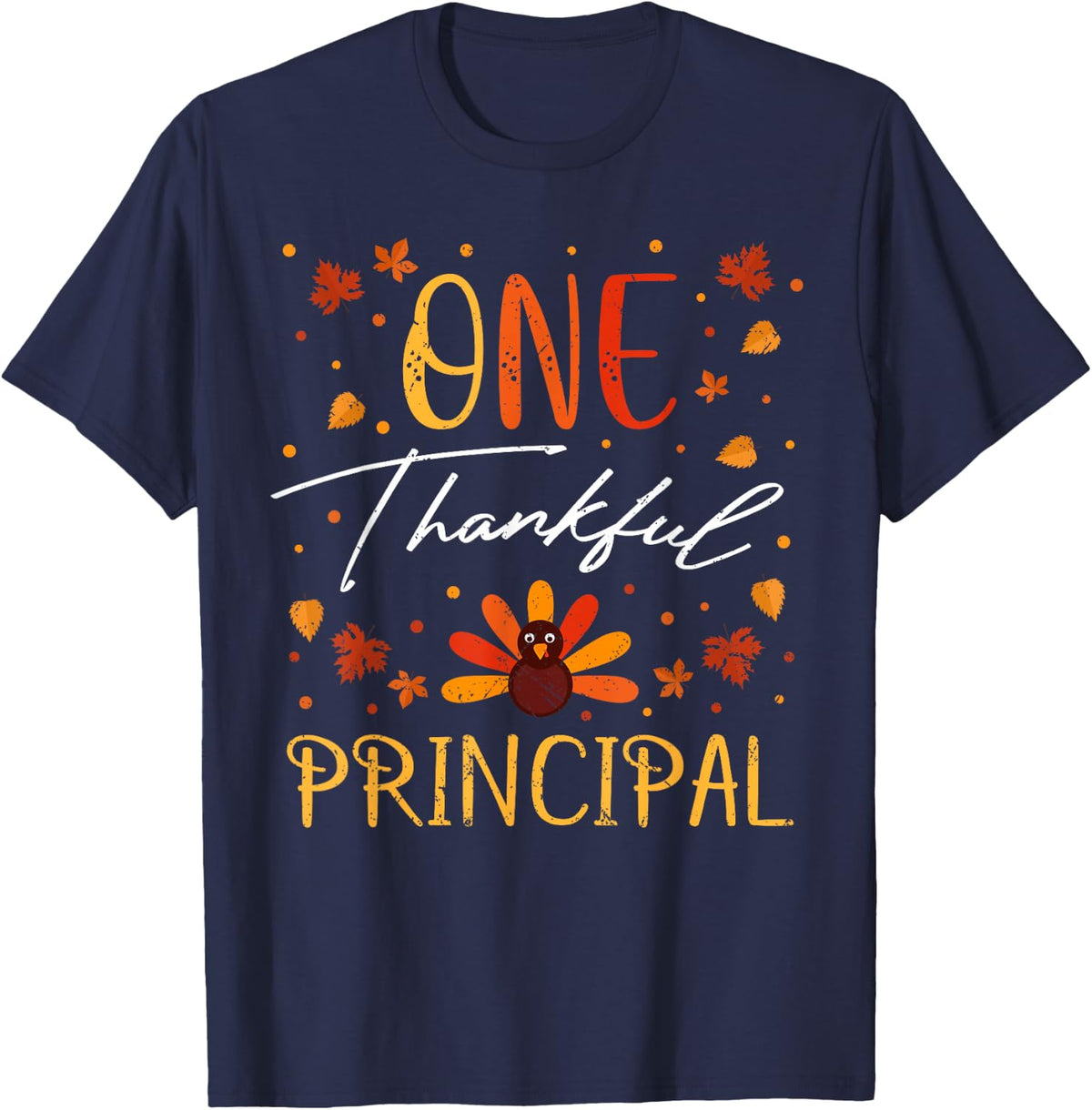One Thankful Principal Thanksgiving Vintage Fall T-Shirt - Navy Blue