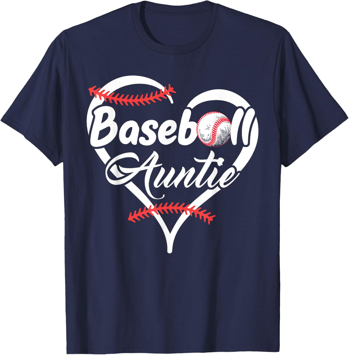 Baseball Aunt Heart Proud Baseball Auntie T-Shirt - Navy Blue