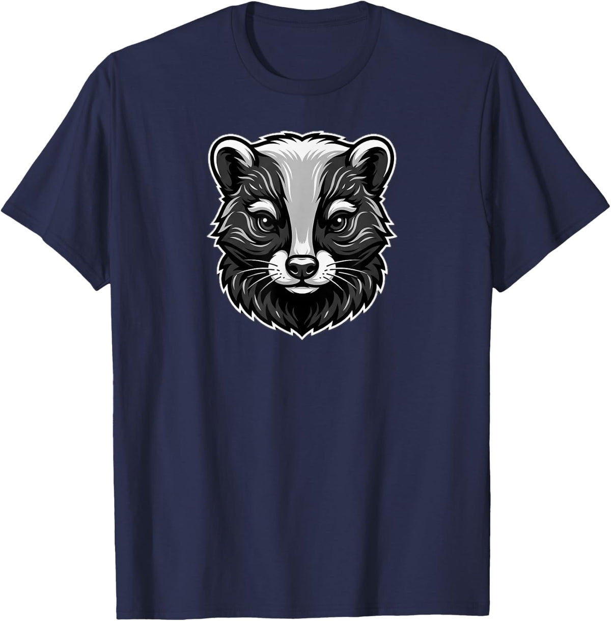 Detailed Badger Head Vector Illustration T-Shirt - Navy Blue