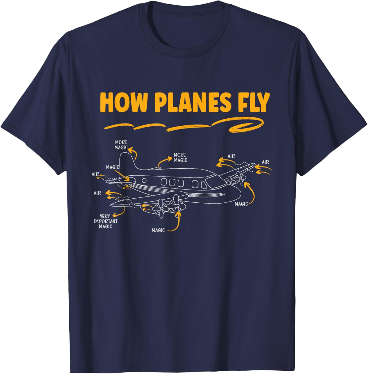 How Planes Fly Funny Diagram Aerospace Engineering Flight T-Shirt - Navy Blue