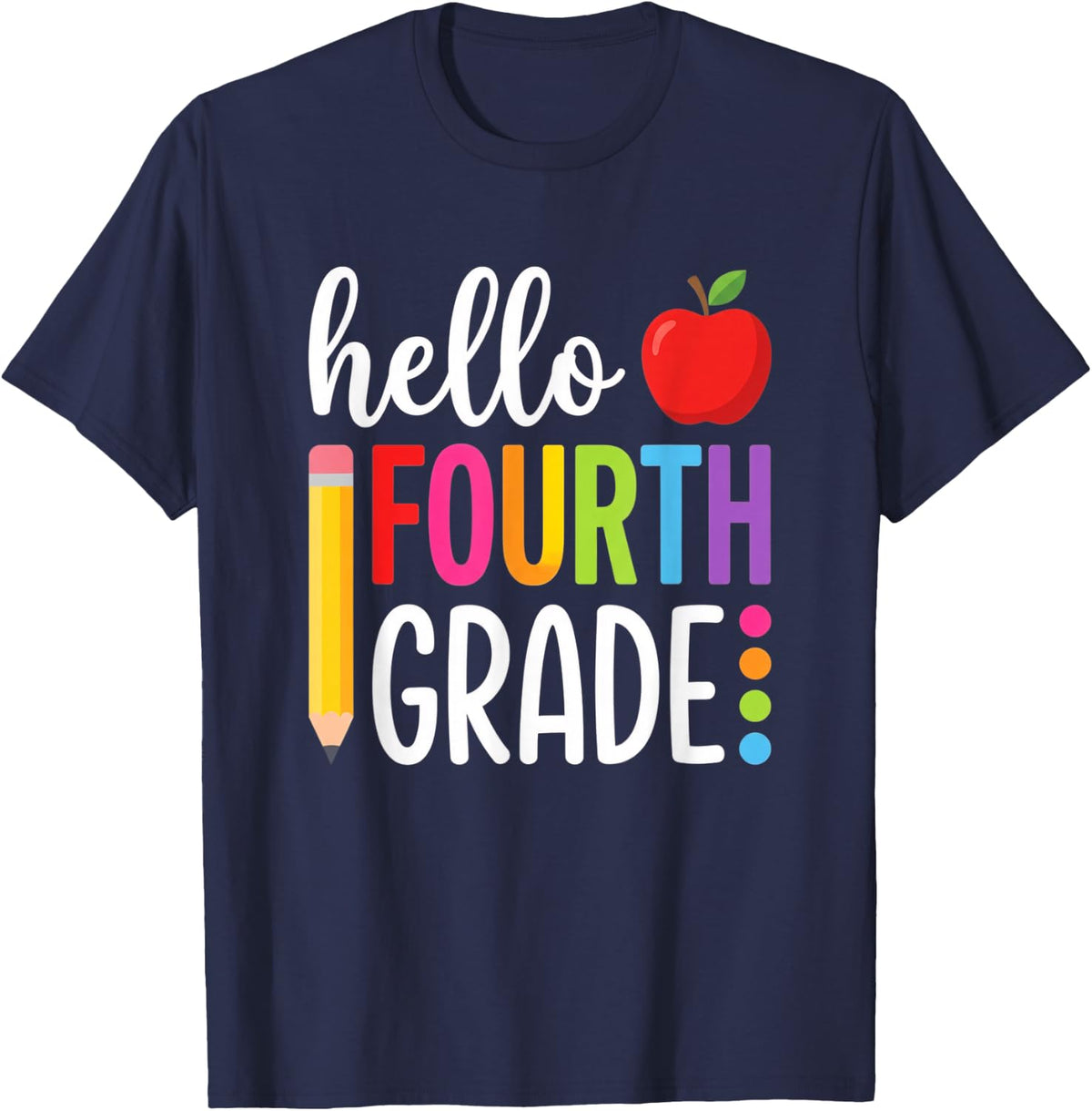 Hello Fourth Grade Back to School Kids Student Teacher T-Shirt - Navy Blue