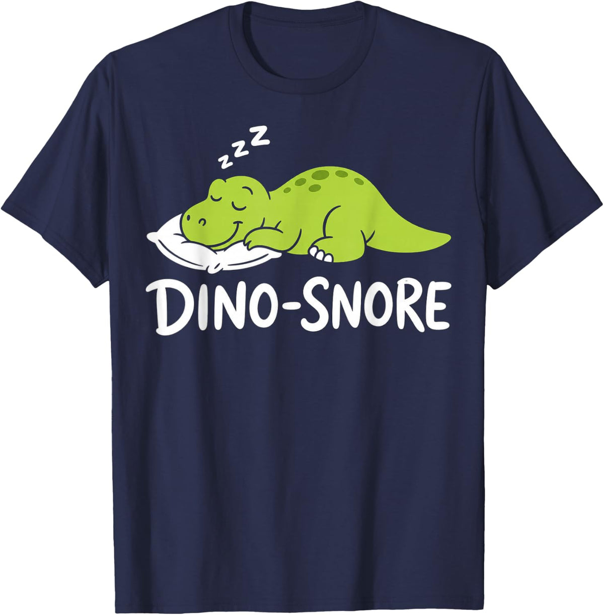 Cute Cartoon Sleeping Dinosaur Dino-Snore Design T-Shirt - Navy Blue