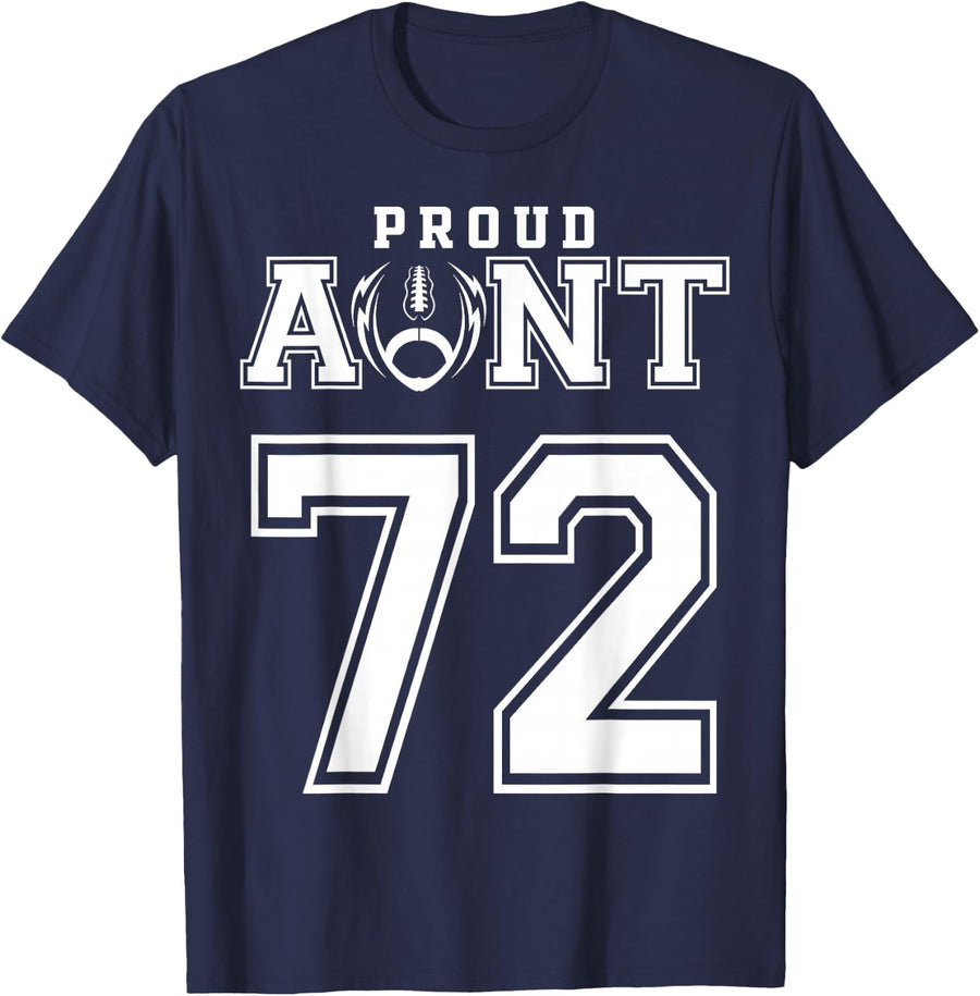 Custom Proud Football Aunt Number 72 Personalized For Women T-Shirt - Navy Blue