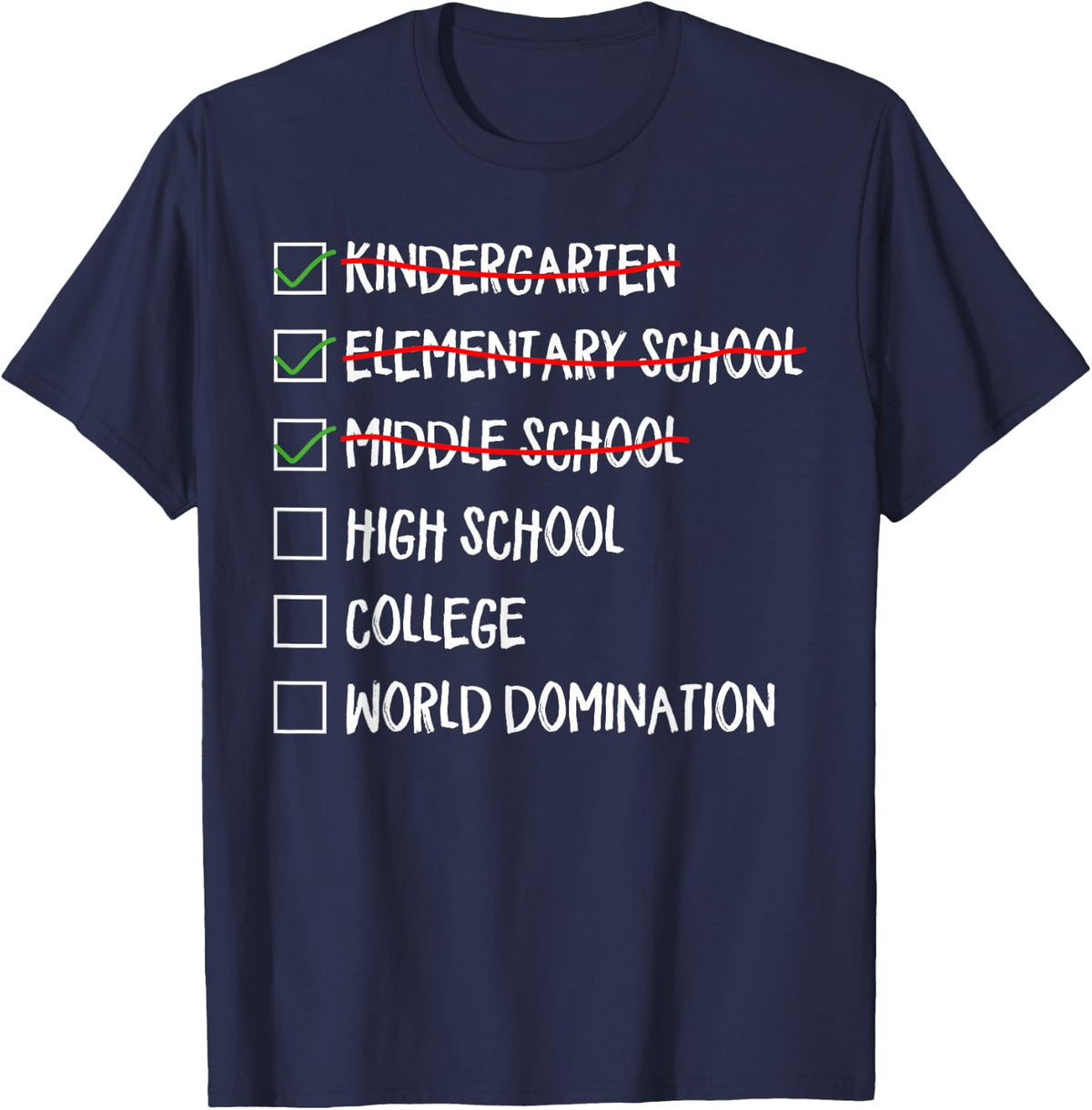 Kindergarten Elementary School Middle School 2027 Graduation T-Shirt - Navy Blue