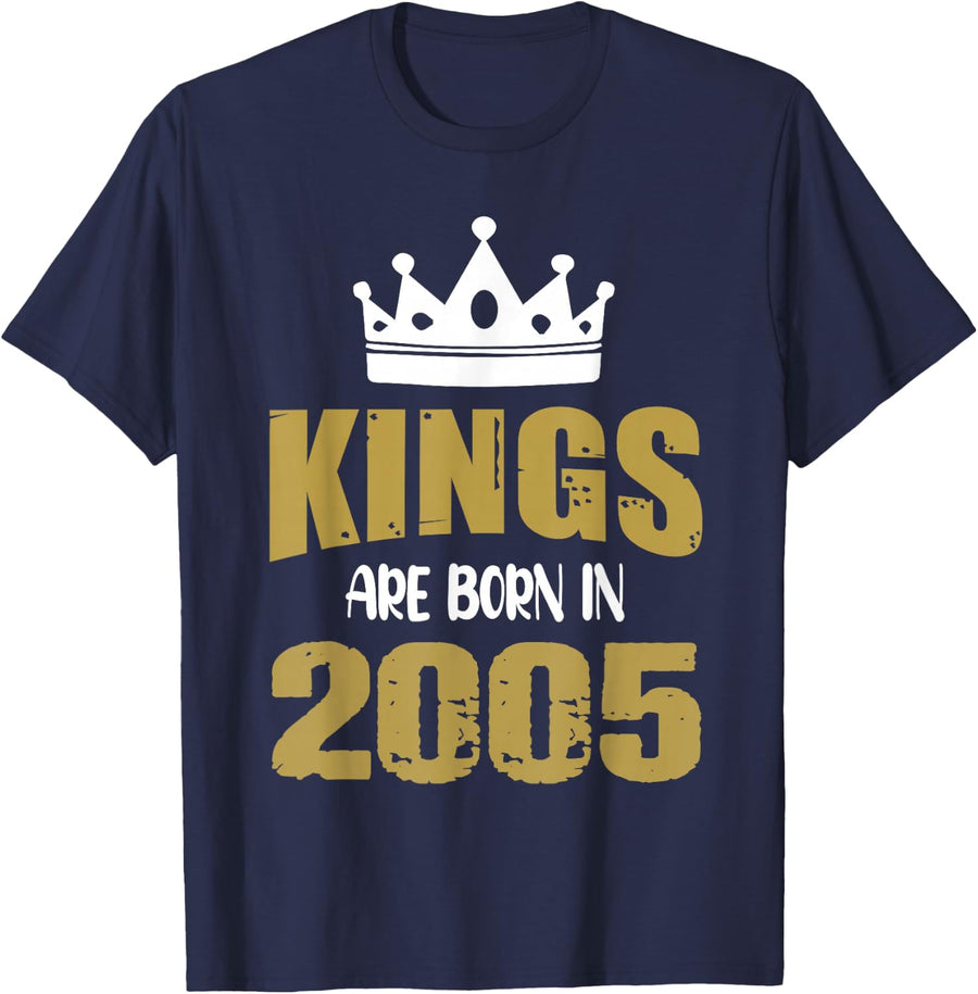 Kings are Born in 2005 Vintage Birthday Vintage 2005 T-Shirt - Navy Blue