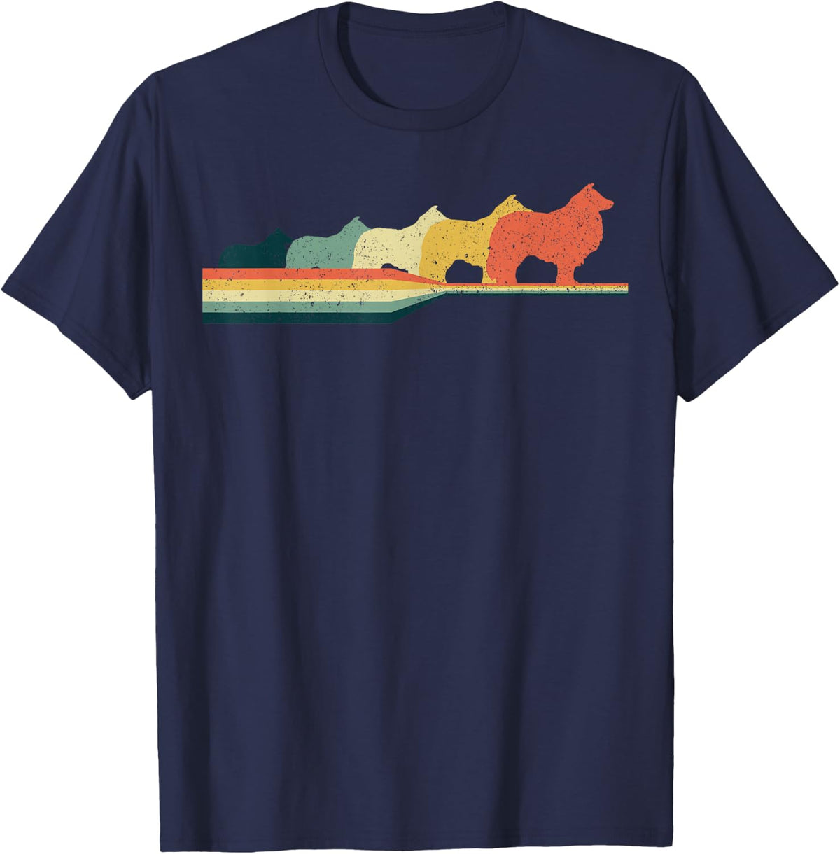 Collie Rough T-shirt, Vintage Retro Style T-shirt T-Shirt - Navy Blue