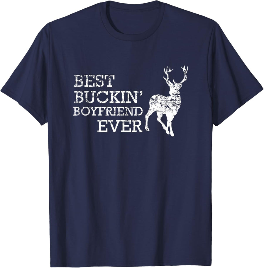 Best Buckin' Boyfriend Ever Shirt, Funny Deer Hunting Gift T-Shirt - Navy Blue