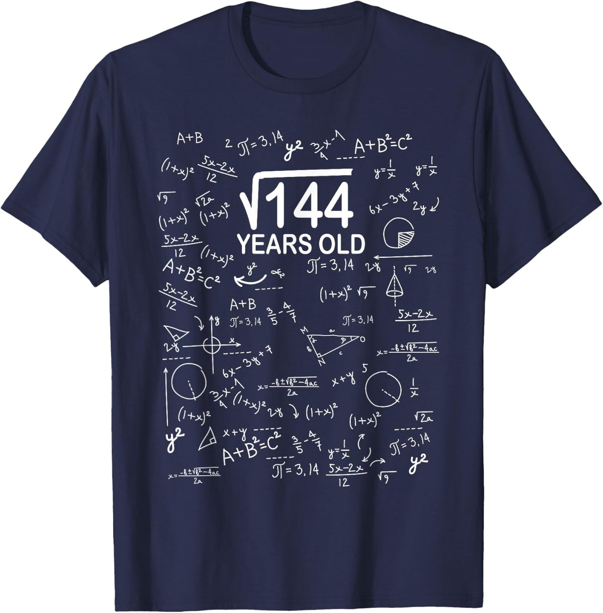 Square Root of 144 Math 12th Birthday Gift 12 Years Old T-Shirt - Navy Blue